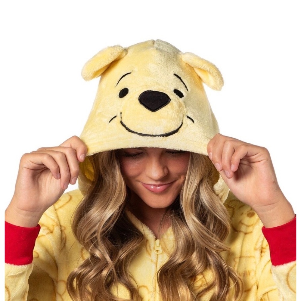 Disney Winnie the Pooh Plush Fleece Hooded One Piece Union Suit Yellow Large L - Picture 4 of 15